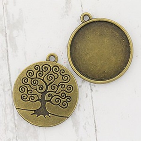 20mm ID Antique Bronze Plated Tree of Life Bezel Frames - Pack of 2