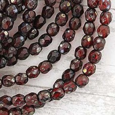 4mm Czech Firepolish Beads - Translucent Red Picasso - Pack of 50