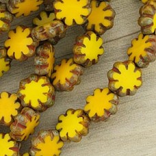 9mm Cz Table Cut Cactus Flower Beads - Yellow Picasso