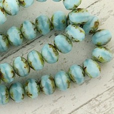 7x5mm Czech Firepolish Rondelles - Baby Blue Picasso - Pack of 12