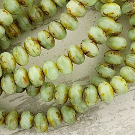 5x3mm Czech Firepolish Rondelles - Mint Picasso - Pack of 20
