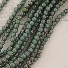 2mm Czech Round Beads - Turquoise Bronze Picasso