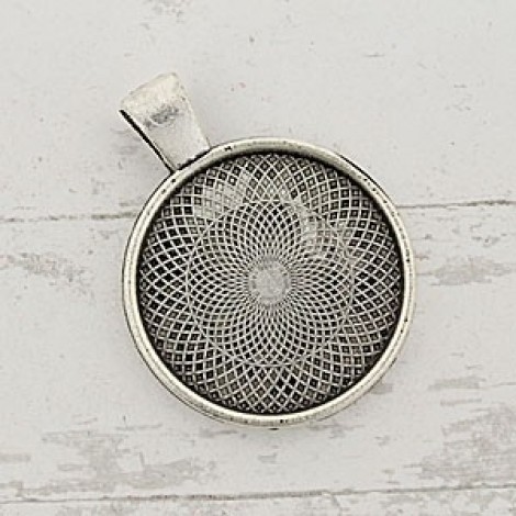 25mm ID Round Bezel Pendant Settings - Ant Silver - Pack of 2