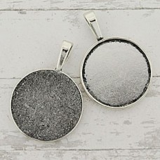 25mm ID Ant Silver Plated Round Bezel Pendant Setting