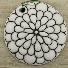 37x8mm Golem Studio Peacock Pattern Pendant - White - Each