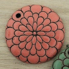 37x8mm Golem Studio Peacock Pattern Pendant - Pink - Each