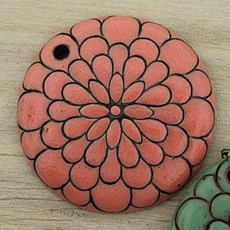 37x8mm Golem Studio Peacock Pattern Pendant - Pink