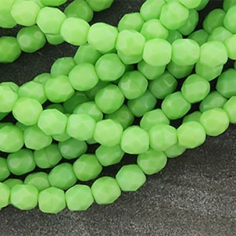 4mm Czech Firepolish Beads - Honeydew Green - Pack of 50