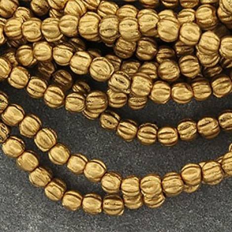 3mm Czech Melon Beads - Matte Metallic Flax Gold - Pack of 100