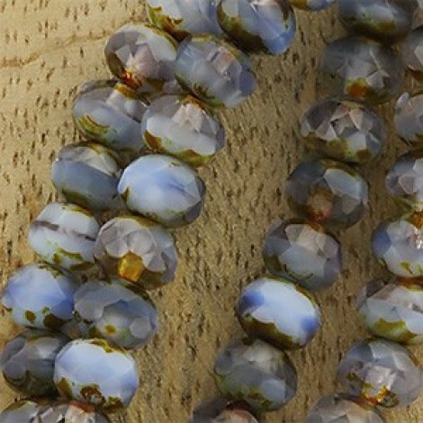 7x5mm Czech Faceted Rondelles - Blue-Lavender Picasso - Pack of 10