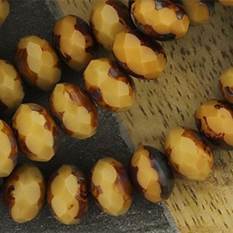 8x6mm Czech Faceted Glass Rondelles - Beige Picasso - Pack of 5