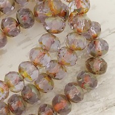 7x5mm Czech Faceted Rondelles - Lavender Picasso - Pack of 10