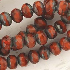 7x5mm Czech Faceted Rondelles - Orange Brick Picasso - Pack of 10