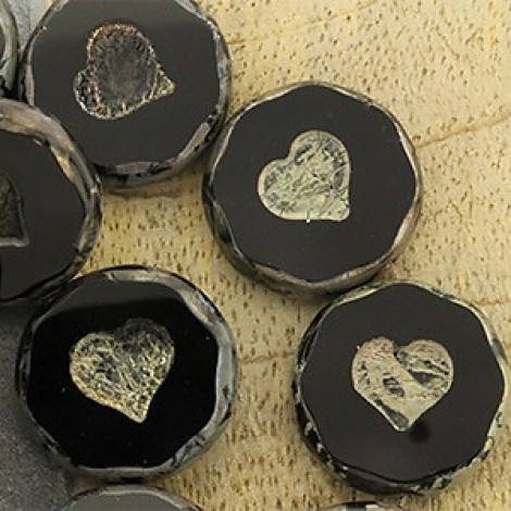 21mm Cz Table Cut Heart Round Beads - Black-Picasso