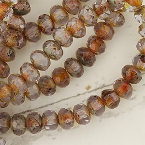 5x3mm Cz Faceted Glass Rondelles - Lavender Picasso - Pack of 20