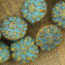 14mm Cz Dahlia Flower Beads - Beige Picasso Turquoise