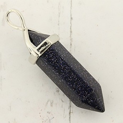 40mm Blue Goldstone Crystal Points with Collar & Bail