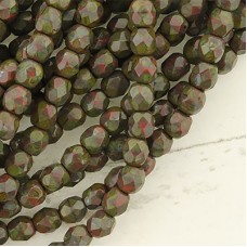 4mm Czech Firepolish Beads - Burnt Umber Picasso - Pack of 50