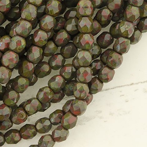 4mm Czech Firepolish Beads - Burnt Umber Picasso - Pack of 50