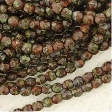 4mm Czech Firepolish Beads - Chestnut Coral Picasso