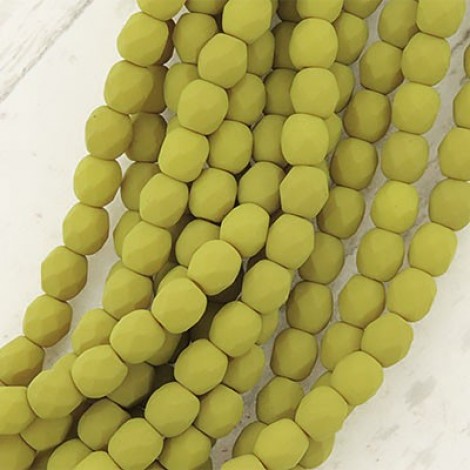4mm Czech Firepolish Beads - Matte Saturated Chartreuse - Pack of 50