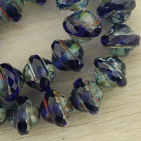 8x10mm Czech Saturn Beads - Sapphire Aqua Picasso - Pack of 4