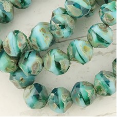 8mm Czech Baroque Central Cuts - Turquoise Picasso