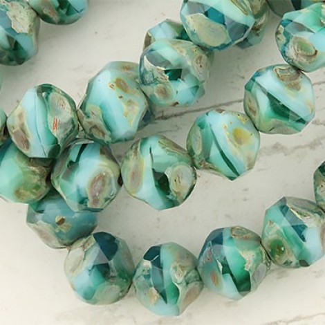 8mm Czech Baroque Central Cuts - Turquoise Picasso