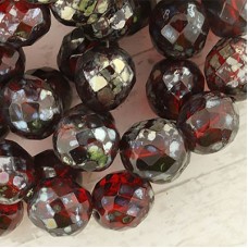 12mm Czech Faceted Round Beads - Garnet Picasso