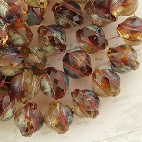 8x10mm Czech Saturn Beads - Fuchsia Amber Picasso