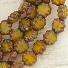 9mm Czech Table-Cut Cactus Flowers - Yellow Opalite - Pack of 5