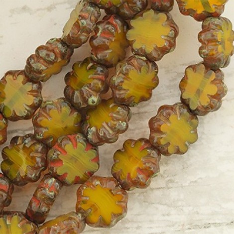 9mm Czech Table-Cut Cactus Flowers - Yellow Opalite