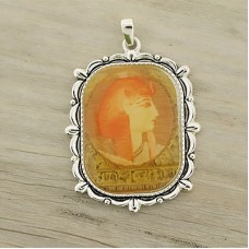 43x36mm Egyptian Pharoah Epoxy & Silver Plated Pewter Pendant - Each