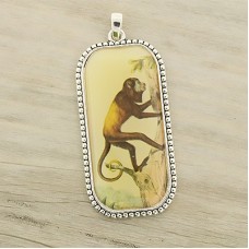 50x25mm Ant Silver & Epoxy Monkey Pendant - Each