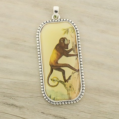 50x25mm Ant Silver & Epoxy Monkey Pendant - Each