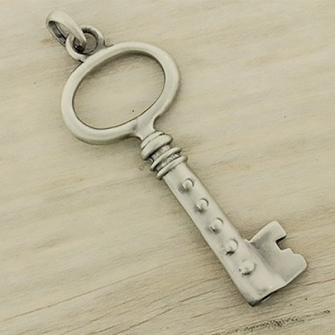64x27mm Ant Silver Plated Pewter Skeleton Key Pendant - Each