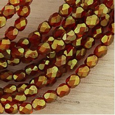 4mm Czech Firepolish Beads - Cherry with Gold Luster