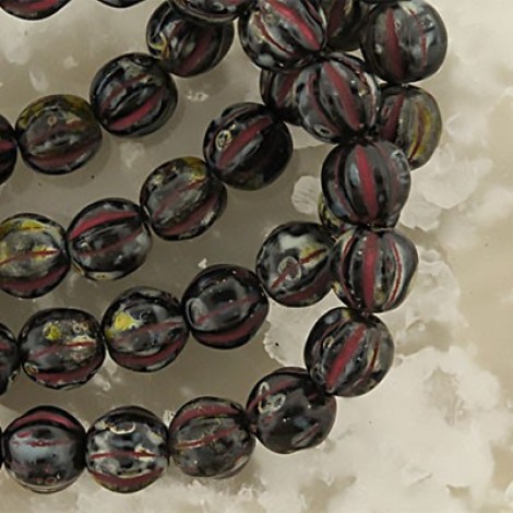 6mm Czech Melon Beads - Black Picasso - Pack of 20