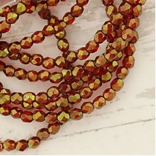 3mm Czech Firepolish Beads - Cherry & Gold Luster