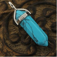 40mm Blue Magnesite Point Pendant w-Silver Collar - Each