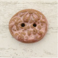33x30mm Gaea Ceramic 2-Hole Button - Pink Floral - Each