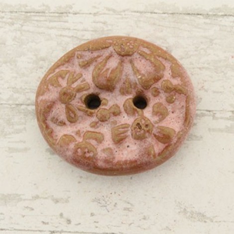 33x30mm Gaea Ceramic 2-Hole Button - Pink Floral