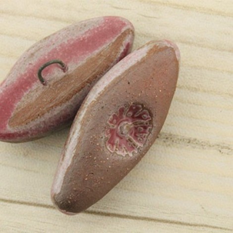 38x17mm Gaea Ceramic Shank Button - Plum Flower Pod - Each 38x17mm Gaea Ceramic Shank Button - Plum Flower Pod - Each