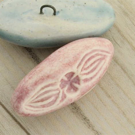 37x17mm Gaea Ceramic Shank Button - Pink Flower Pod - Each 37x17mm Gaea Ceramic Shank Button - Pink Flower Pod - Each