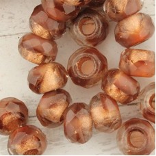8x12mm Czech Faceted Roller Beads - Rusty Copper Lined - Pack of 5