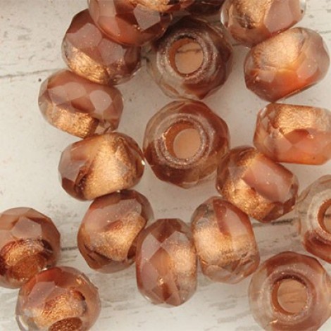 8x12mm Czech Faceted Roller Beads - Rusty Copper Lined - Pack of 5