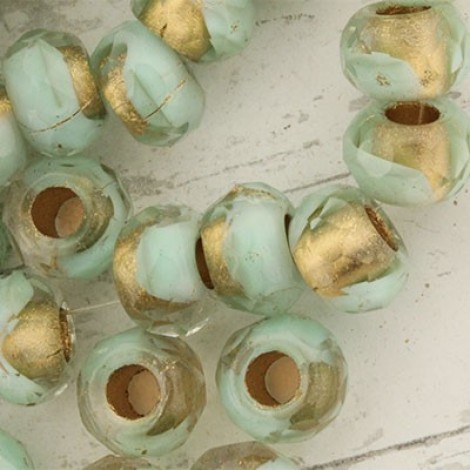 8x12mm Czech Faceted Roller Beads - Turquoise Gold Lined - Pack of 5