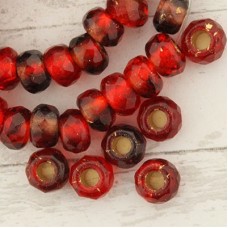 6x9mm Czech Faceted Roller Beads - Red Wine Gold Lined
