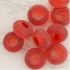 14x10mm Sea Glass Rondelle Beads Large Hole - Cherry Red - Pack of 10 