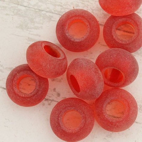 14x10mm Sea Glass Rondelle Beads Large Hole - Cherry Red - Pack of 10 